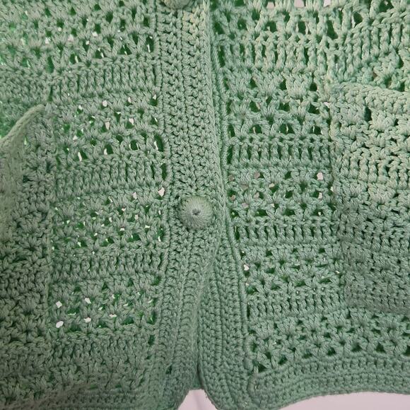 INC Women's Seafoam Green 3/4 Sleeve Open Knit Button Silk Cardigan Size SM - Picture 5 of 9